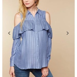 Motherhood Maternity Ruffle Cold Shoulder LS Top